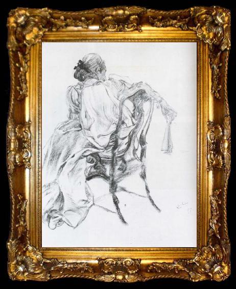 framed  Carl Larsson Rococo Model Charcoal, ta009-2